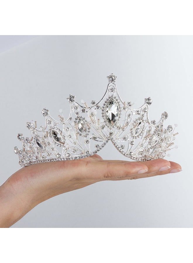 CROWN GUIDE تيجان باروك أنيقة لحفلات الزفاف للنساء العرائس كريستال لؤلؤ ملكي رأس العروس إكسسوارات شعر أميرة فضية - Image 5