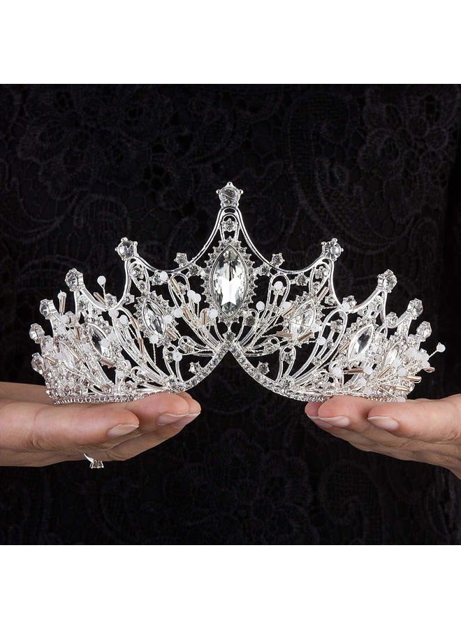 CROWN GUIDE تيجان باروك أنيقة لحفلات الزفاف للنساء العرائس كريستال لؤلؤ ملكي رأس العروس إكسسوارات شعر أميرة فضية - Image 2