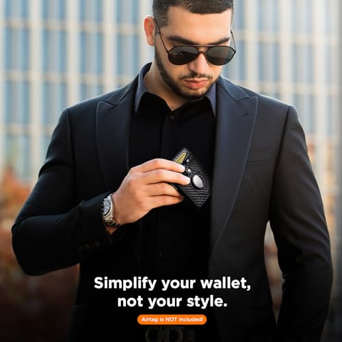 SERMAN BRANDS محفظة SERMAN BRANDS AirTag - محفظة رجال رفيعة مع حافظة نقود مانعة لتقنية RFID - جلد كامل الحبة - قابلة للطي بشكل رفيع. محفظة جيب أمامية لأجهزة Apple AirTag للرجال. هدية (محول كربوني)  - Image 2