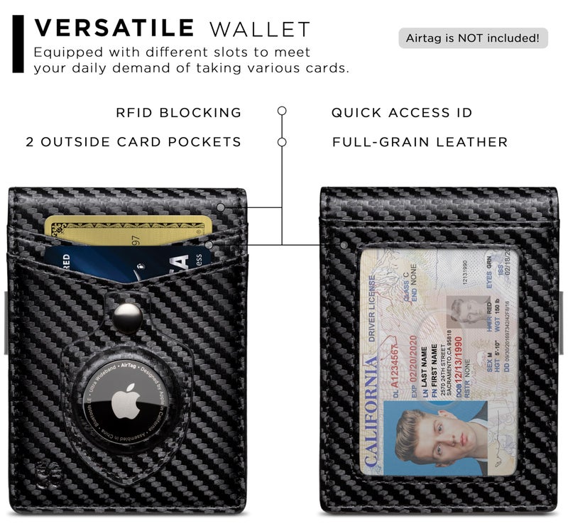 SERMAN BRANDS محفظة SERMAN BRANDS AirTag - محفظة رجال رفيعة مع حافظة نقود مانعة لتقنية RFID - جلد كامل الحبة - قابلة للطي بشكل رفيع. محفظة جيب أمامية لأجهزة Apple AirTag للرجال. هدية (محول كربوني)  - Image 4