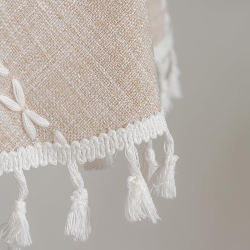 HZYH Round Rustic Small Tablecloth Washable Striped Linen Table Cloth Heavy Weight Farmhouse Style Tassel Table Cover for Kitchen Dining Party Coffee Table Decoration 36 Inch Light Coffee - Image 3