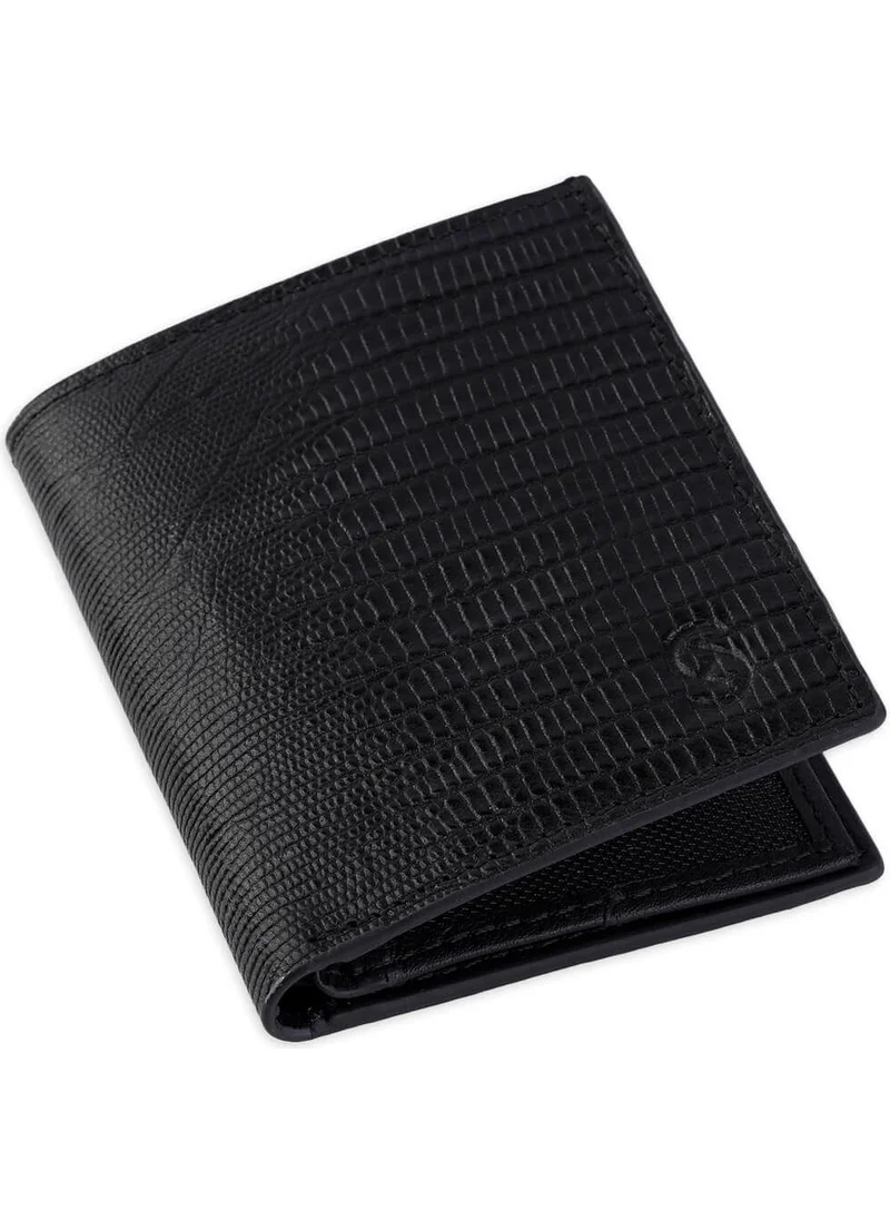 Hatemoğlu Black Patterned 100% Leather Wallet