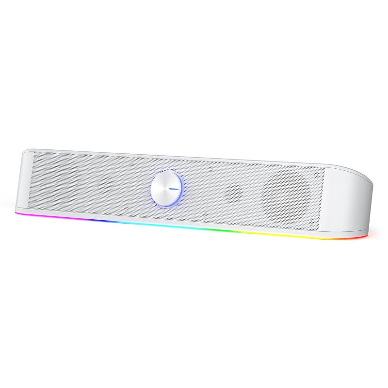 Redragon GS560 RGB Desktop Soundbar, 2.0 Channel Computer Speaker with Dynamic Lighting Bar Audio-Light Sync/Display, Touch-Control Backlit with Volume Knob, USB Powered w/ 3.5mm Cable, White - Image 1
