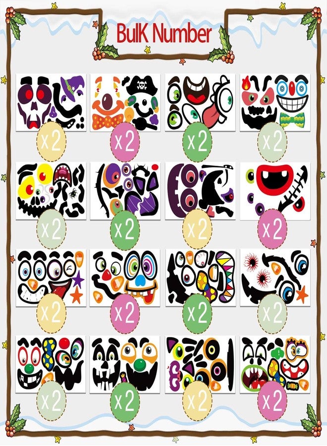 Finduat 64 Pcs Halloween Pumpkin Decorating Stickers, Pumpkin Face Stickers in 32 Different Designs for Kids, Decorating Craft Kit for Kids Halloween Party Favors Supplies - Image 2