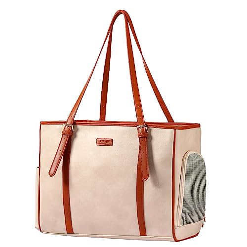 Lasaviin Fashion Dog Purse Pet Carrier Leather Bag for Small Dogs Cats Puppy, Portable Tote Bag Airline Approved Soft-Sided Carriers (Beign) - Image 1
