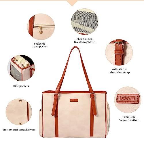 Lasaviin Fashion Dog Purse Pet Carrier Leather Bag for Small Dogs Cats Puppy, Portable Tote Bag Airline Approved Soft-Sided Carriers (Beign) - Image 4