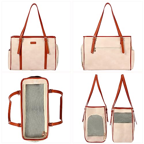 Lasaviin Fashion Dog Purse Pet Carrier Leather Bag for Small Dogs Cats Puppy, Portable Tote Bag Airline Approved Soft-Sided Carriers (Beign) - Image 3