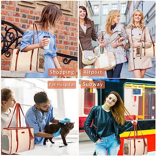 Lasaviin Fashion Dog Purse Pet Carrier Leather Bag for Small Dogs Cats Puppy, Portable Tote Bag Airline Approved Soft-Sided Carriers (Beign) - Image 5