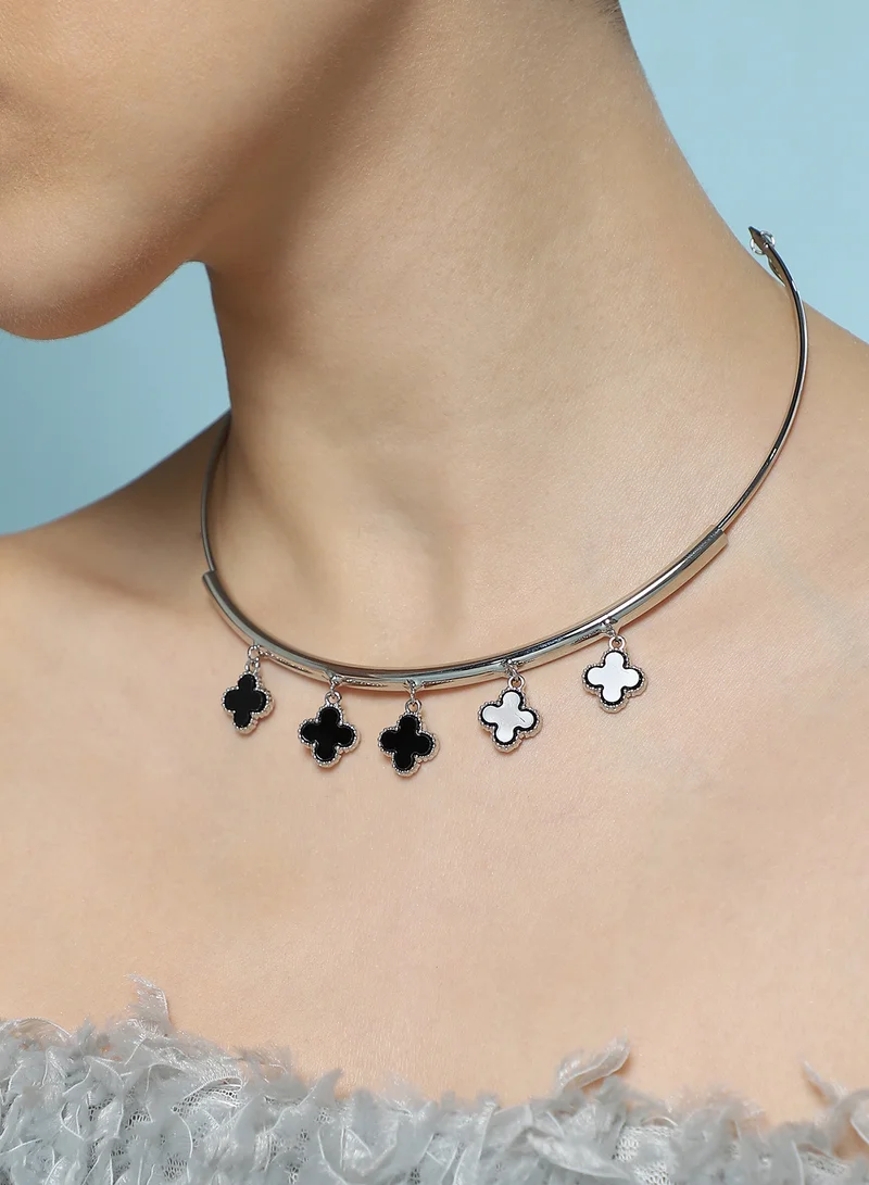 SOHI SOHI Women The Clover-Charm Collar Necklace | Chrome  Colour | One-Size | Metallic Alloy Material | Lobster Clasp Closure | Necklace For Casual & Evening Wear