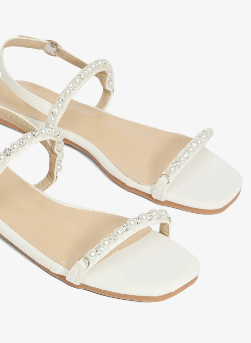 Ella White Diamante Flat Sandal for Women | Best Price UAE