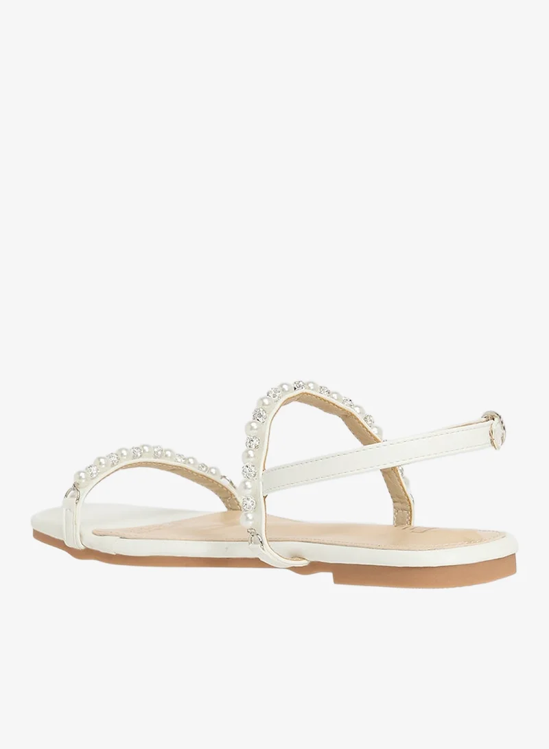 Ella White Diamante Flat Sandal for Women | Best Price UAE