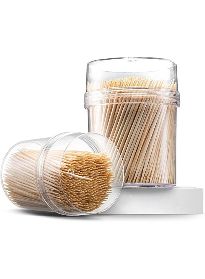 Biella 2-Pack Bamboo Wooden Toothpicks - Double Sided Round Bamboo Sticks - Toothpick Dispenser For Teeth, Food Pick Appetizers, Fruits And Diy Craft - Image 1
