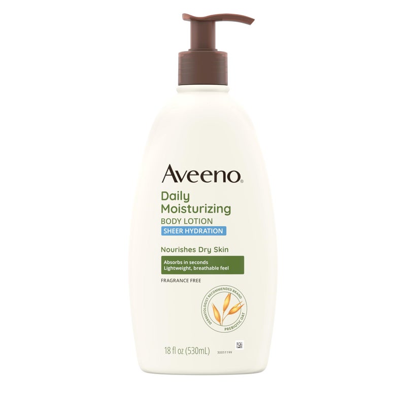 Aveeno لوشن ترطيب يومي Aveeno Sheer Hydration خالٍ من العطور مع الشوفان المغذي، مرطب للجسم سريع الامتصاص للبشرة الجافة مع ملمس خفيف الوزن وجيد التهوية، 18 أونصة سائلة - Image 1