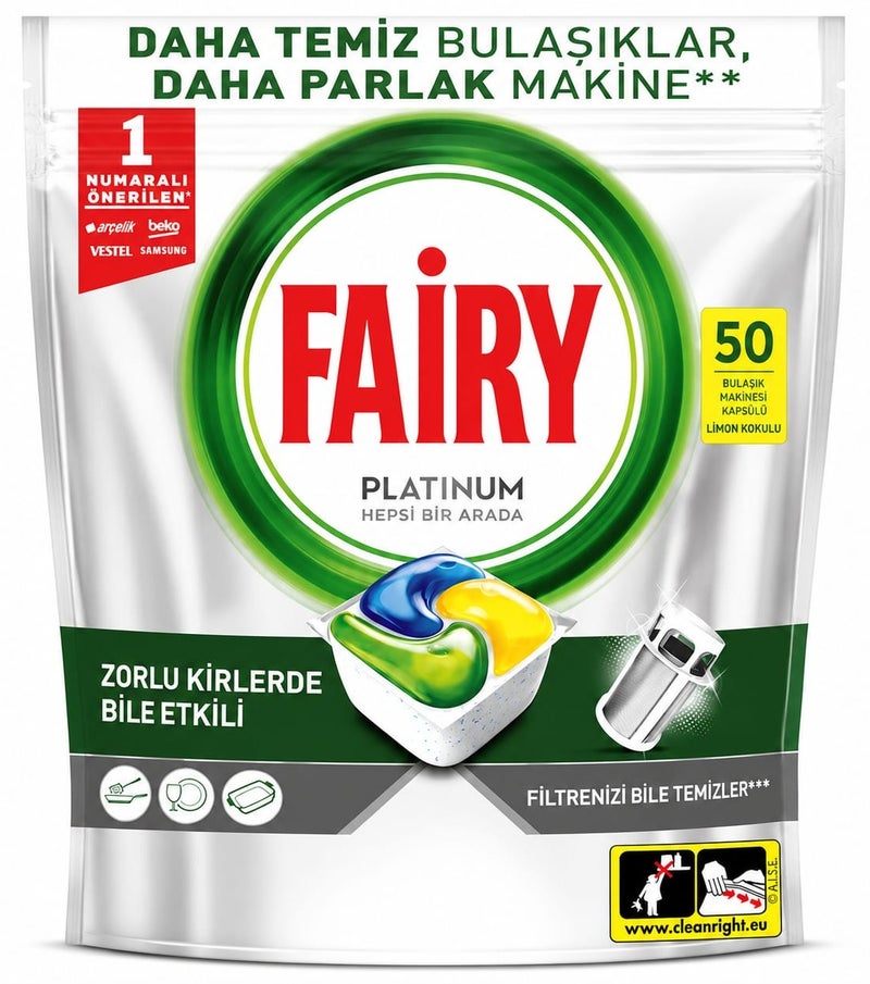 Platinum All in One Dishwasher Capsules – Lemon Scent – 50 Capsules