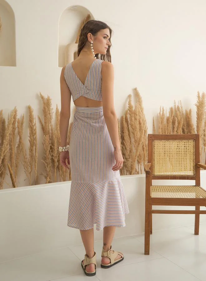 sanskrutihomes Sanskrutihomes Striped Pure Cotton A-Line Midi Dress