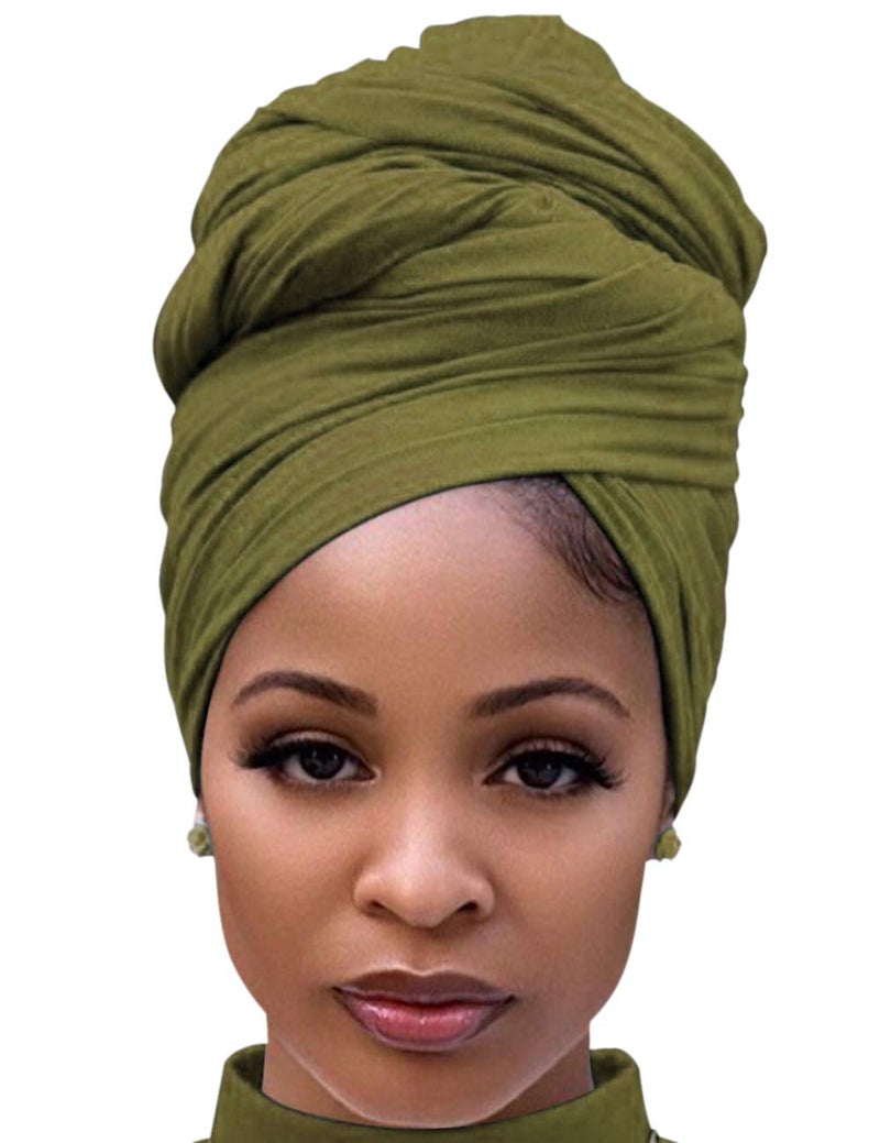 Harewom Hair Wrap for Black Women with Natural Hair Large Stretch Soft Edge Scarves for Braids Dreadlocks Headbands Army Green - Image 1