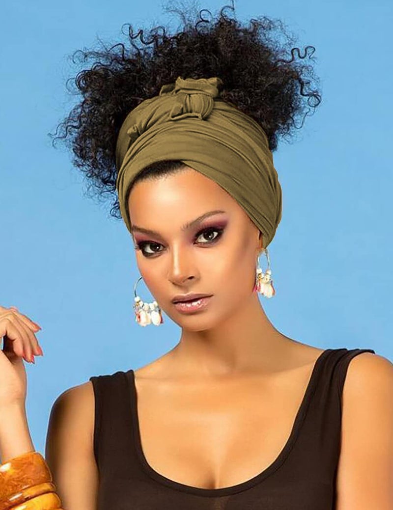 Harewom Hair Wrap for Black Women with Natural Hair Large Stretch Soft Edge Scarves for Braids Dreadlocks Headbands Army Green - Image 4