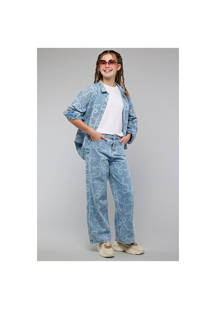 R&B Bow Print Straight Jeans with Button Closure - Image 3
