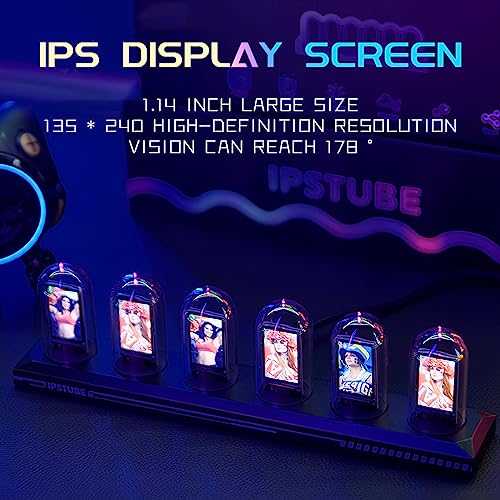 Vastarry Nixie Tube Clock Glow Tube Clock IPS Color Screen Digital Clock DIY Analog Digital Tube WiFi time Desktop Desktop Digital Clock Decoration Gift (H401) - Image 4