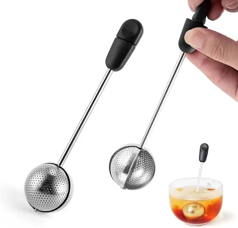 2pack Tea Ball, tea infuser for loose leaf tea, tea strainers for loose tea, stainless steel tea strainer, loose leaf tea steeper, easy clean, tea fine mesh strainer reusable-A (Black)
