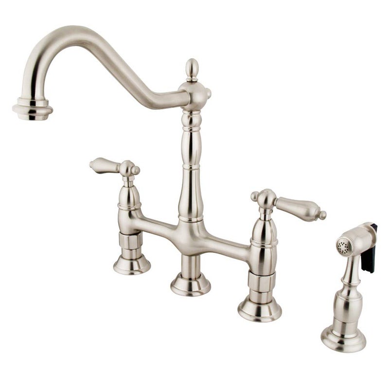 Kingston Brass KS1278ALBS Heritage Bridge Kitchen Faucet, 8-3/4", Brushed Nickel - Image 2