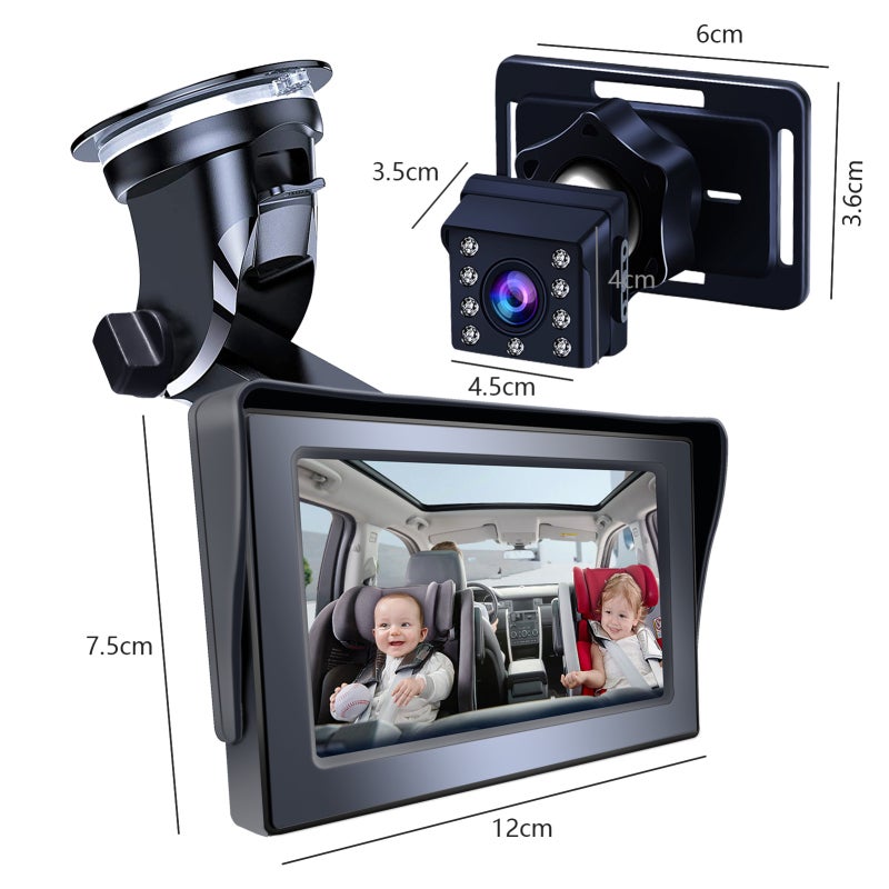 Baby Car Mirror Camera: 1080P 4.3" Black, 360° Rotatable Camera, Adjustable Monitor Bracket - Night Vision Car Baby Mirror Monitor for Rear-Facing Car Seat, Safe Driving With Baby - Image 4