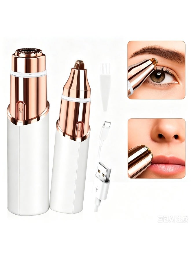 سكت شيكترو آلة إزالة شعر الوجه الكهربائية ثنائية الوظائف للنساء، مقلم الحواجب المحمول مع ضوء LED، ماكينة حلاقة مريحة قابلة لإعادة الشحن بنوع C للوجه والشفاه والأنف والجسم - Image 1