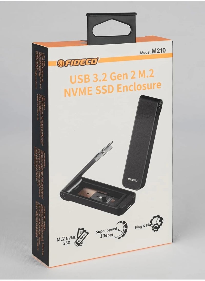 FIDECO - M.2 NVMe SSD Enclosure, USB 3.2 Gen 2 to M.2 NVMe Enclosure, PCIe NVMe Adapter for M & M+B Key, Sandwich Style Design, Tool-Free Installation, Support UASP and Trim - Image 1