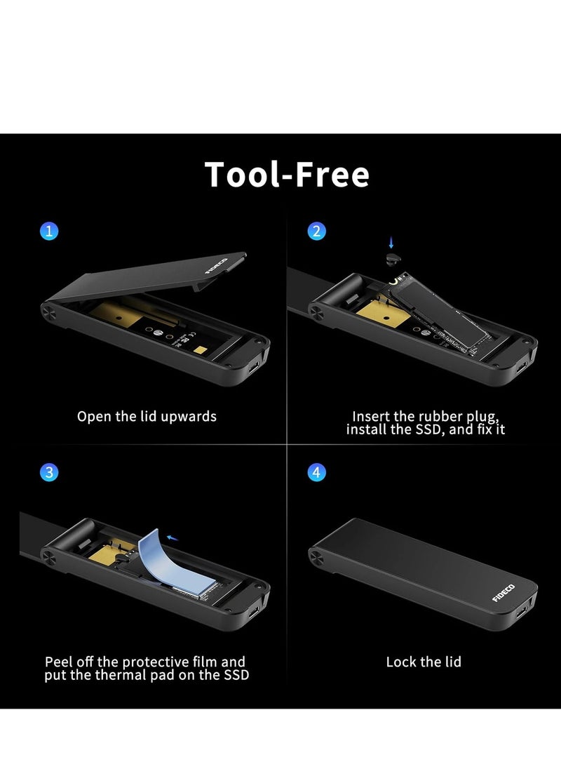 FIDECO - M.2 NVMe SSD Enclosure, USB 3.2 Gen 2 to M.2 NVMe Enclosure, PCIe NVMe Adapter for M & M+B Key, Sandwich Style Design, Tool-Free Installation, Support UASP and Trim - Image 1