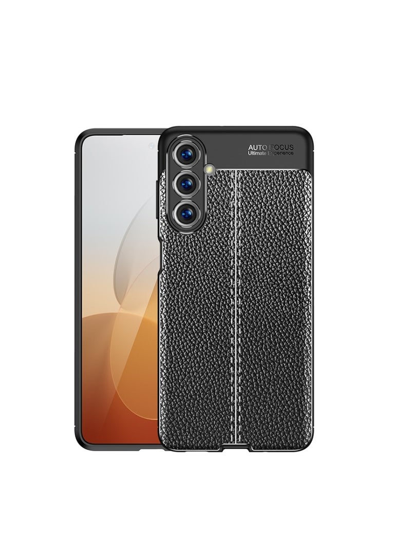 Samsung Galaxy M54 Carbon Fiber Protective Case Cover with Litchi Pattern, Shockproof TPU, Anti-Slip, Ultra-Thin, Shock Absorption - Black 