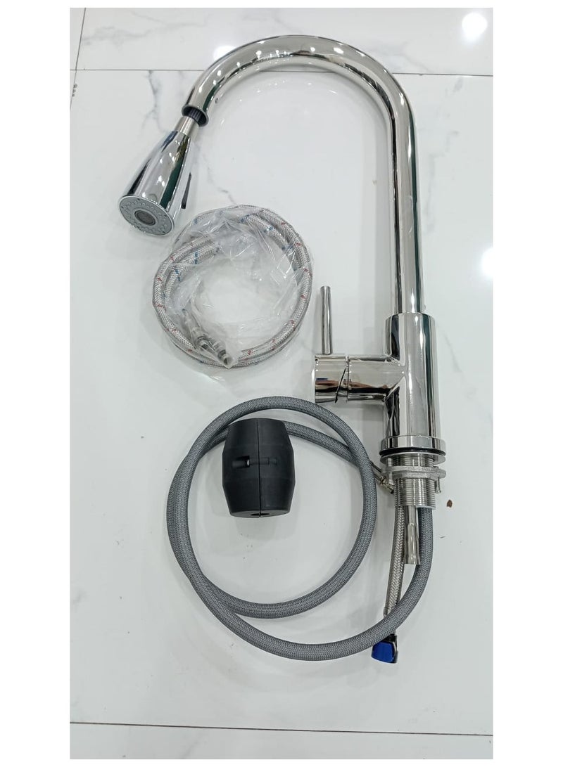 D&N Elegant Chrome Pull-Out Kitchen Faucet - Ultimate Kitchen Convenience - Image 4