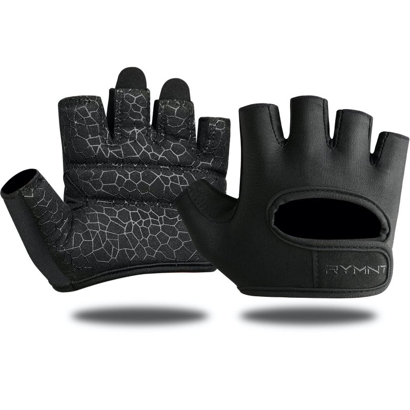 RYMNT Minimal Weight Lifting Gloves,Short Micro Workout Gloves Grip Pads with Full Palm Protection & Extra Grip for Men Women Weightlifting,Gym,Exercise Training.BK-Small - Image 1