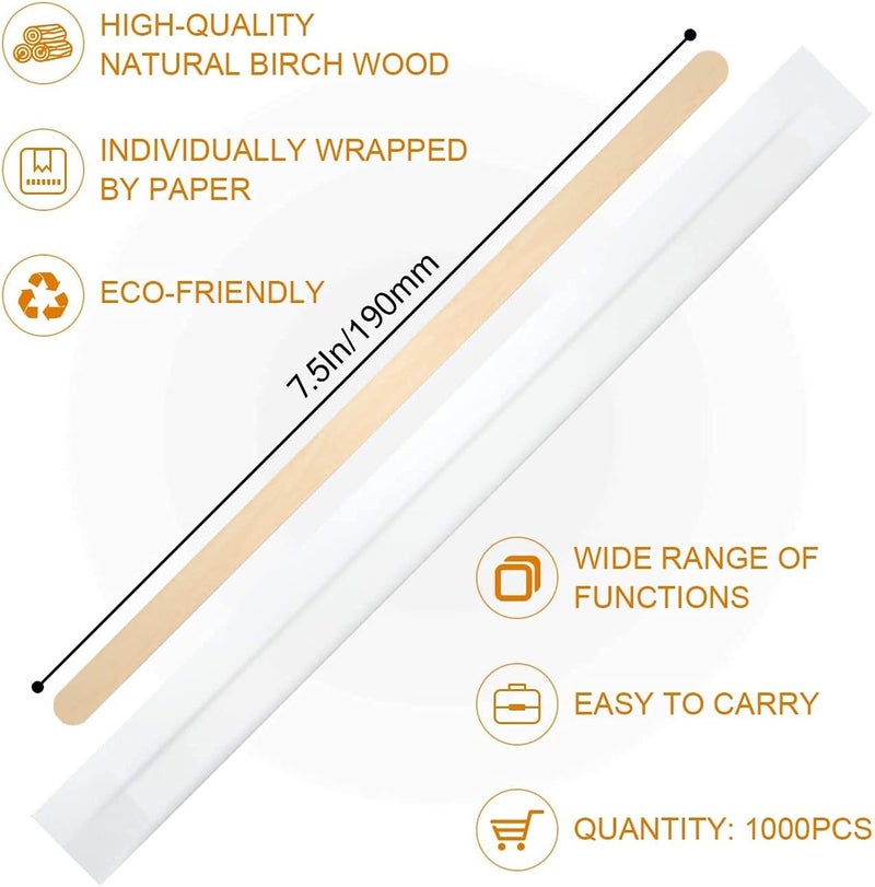 AMKOSKR 1000Pcs Disposable Wood Coffee Stir Sticks Stirrers Individually Paper Wrapped Coffee Tea Beverage Stirrers Stirrings 7.5 Inch,190mm - Image 2