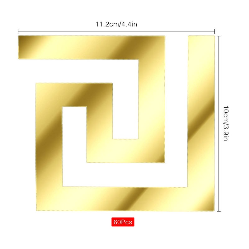 SelfTek 60Pcs DIY Mirror Stickers Removable Adhensive Wall Stickers Decals for Home Art Room Bedroom Background Decoration (Geometric Greek Key Pattern) - Image 2