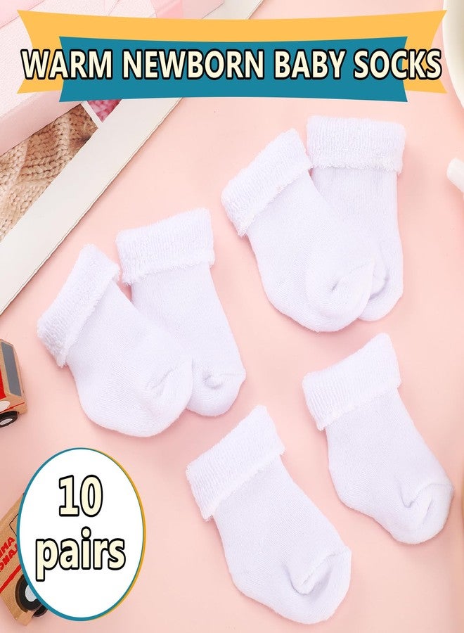 Twistover جوارب قطنية تيري للأطفال الخدج، 10 أزواج، بأكمام قابلة للطي، للبنات والأولاد حديثي الولادة - وحدة العناية المركزة لحديثي الولادة، لون أبيض، 3 أشهر - Image 2
