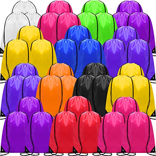 Shappy 100 Pcs Drawstring Backpack Bulk Sports Gym Cinch Bag Polyester String Bag for Men Women Children(10 Colors) - Image 1