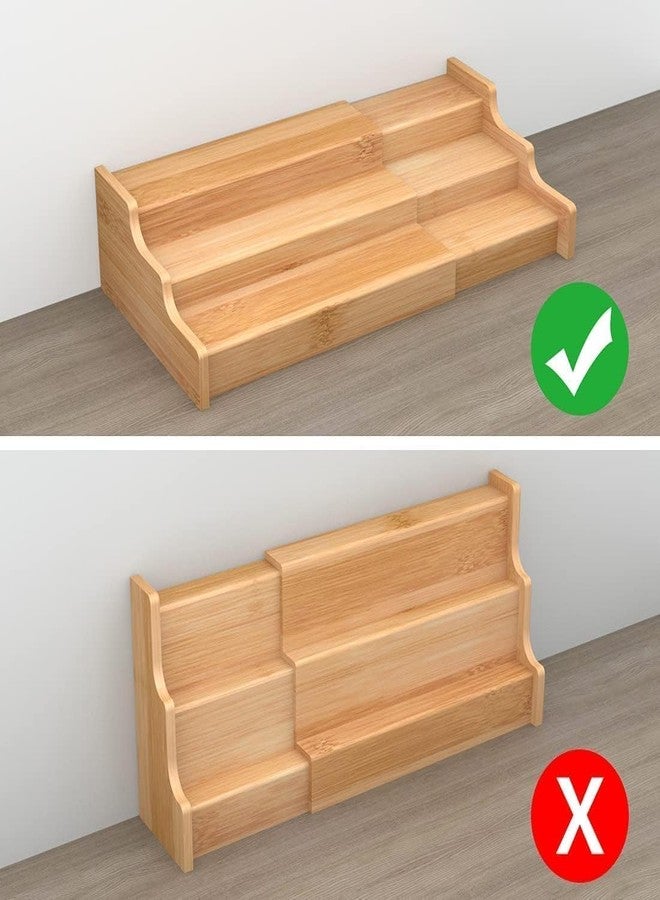 VBM 3-Tier Bamboo Spice Rack Organizer Expandable Wooden Shelf for Kitchen Cabinet Countertop Pantry Storage Waterproof Non-Skid Step Shelf for Spice Jars Bottles Seasonings Baking Supplies - Image 2