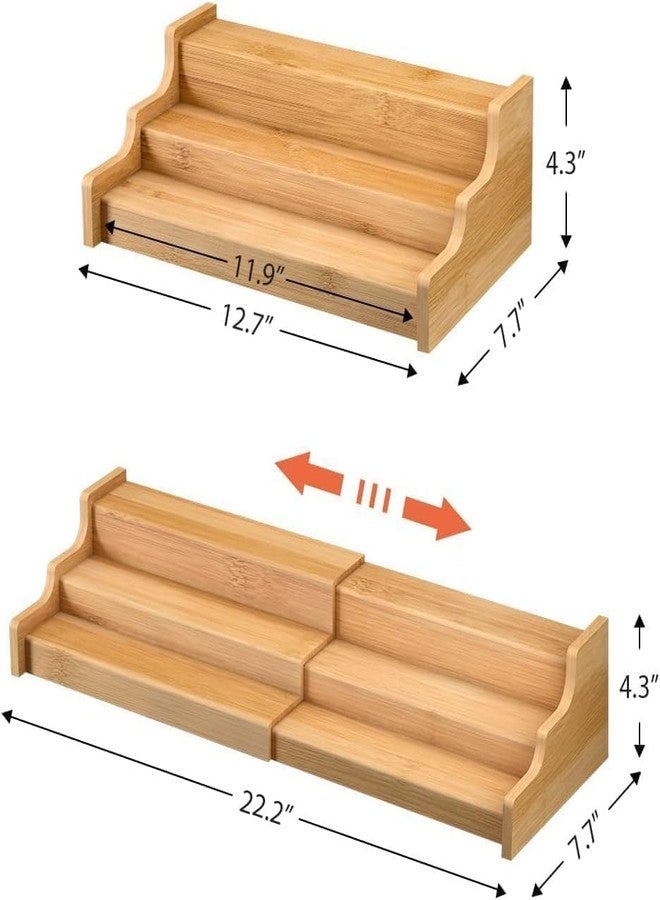 VBM 3-Tier Bamboo Spice Rack Organizer Expandable Wooden Shelf for Kitchen Cabinet Countertop Pantry Storage Waterproof Non-Skid Step Shelf for Spice Jars Bottles Seasonings Baking Supplies - Image 5