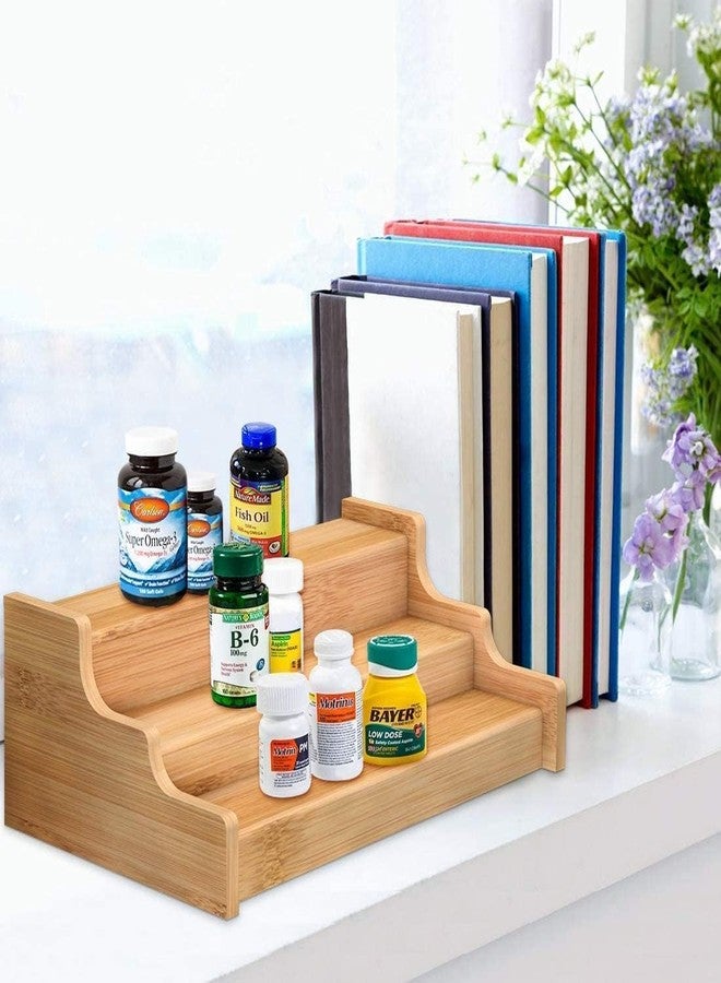 VBM 3-Tier Bamboo Spice Rack Organizer Expandable Wooden Shelf for Kitchen Cabinet Countertop Pantry Storage Waterproof Non-Skid Step Shelf for Spice Jars Bottles Seasonings Baking Supplies - Image 4