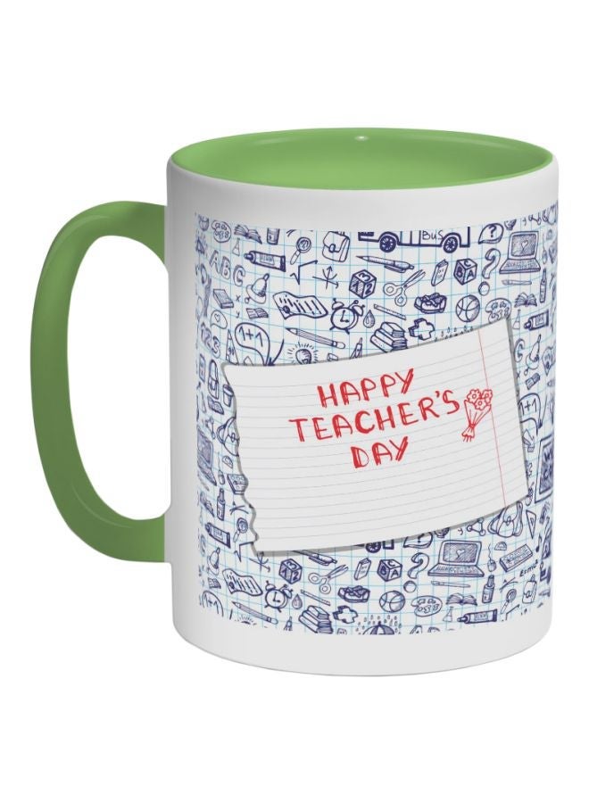 RYN Happy Teacher's Day Printed Coffee Mug Green/Blue/White 325ml