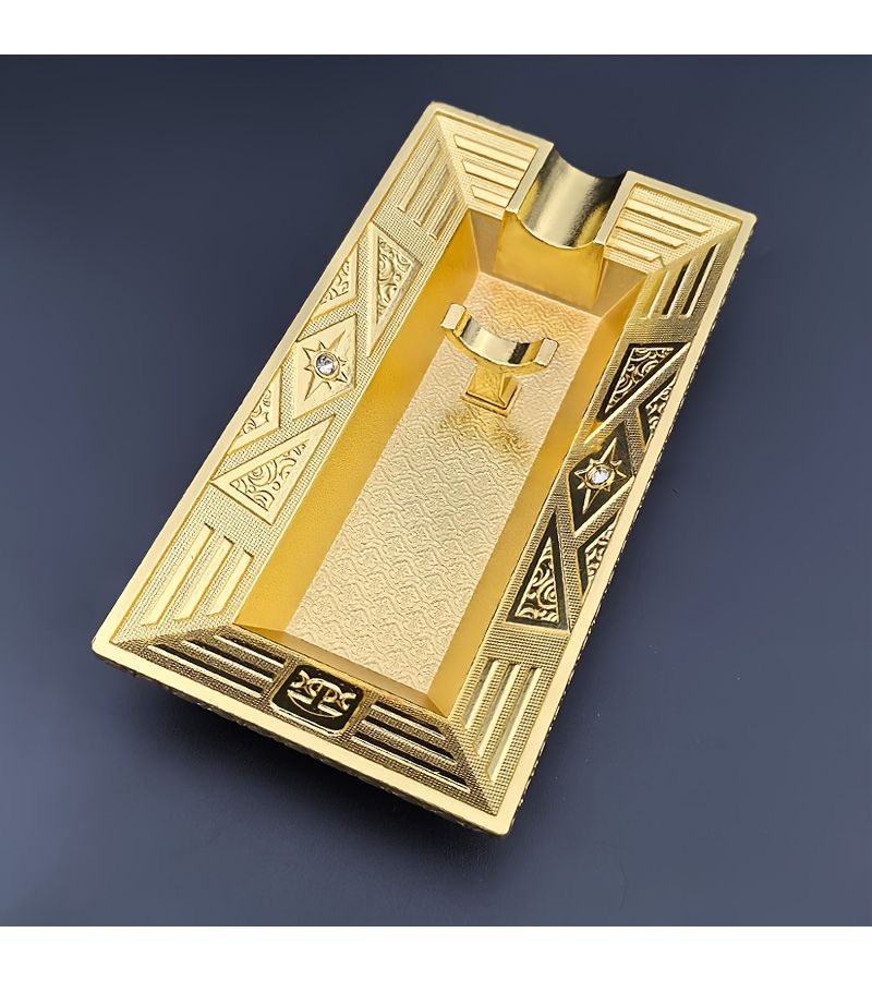 Golden Vintage Ashtray Extra Thick Large Desktop Holder for Elegant Living Room Office Decor - Image 1
