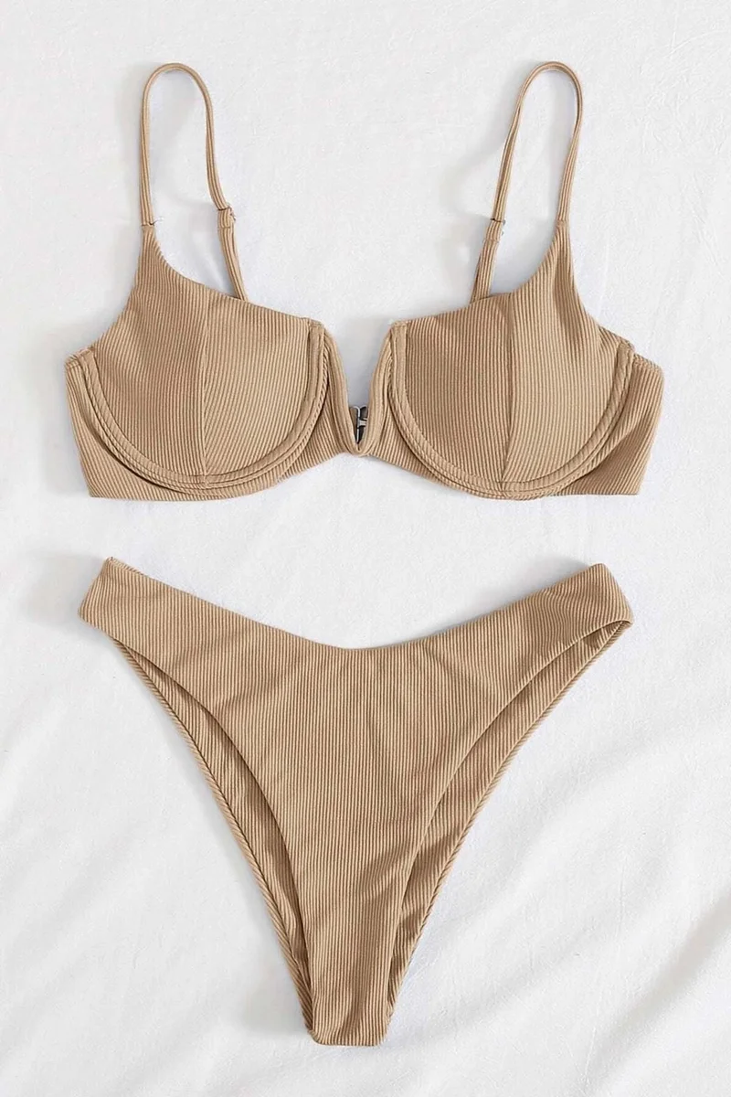 Angelsin V Neck Low Cut Bikini Set