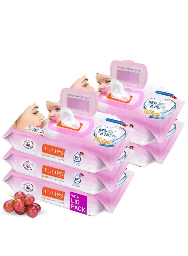 Tulips Sensitive Baby Wet Wipes Lid Pack (72 Wipes X 5 Pack) For Gentle Cleaning Moisturising Rash Free 99% Purified Water With Grapefruit Extracts - Image 1