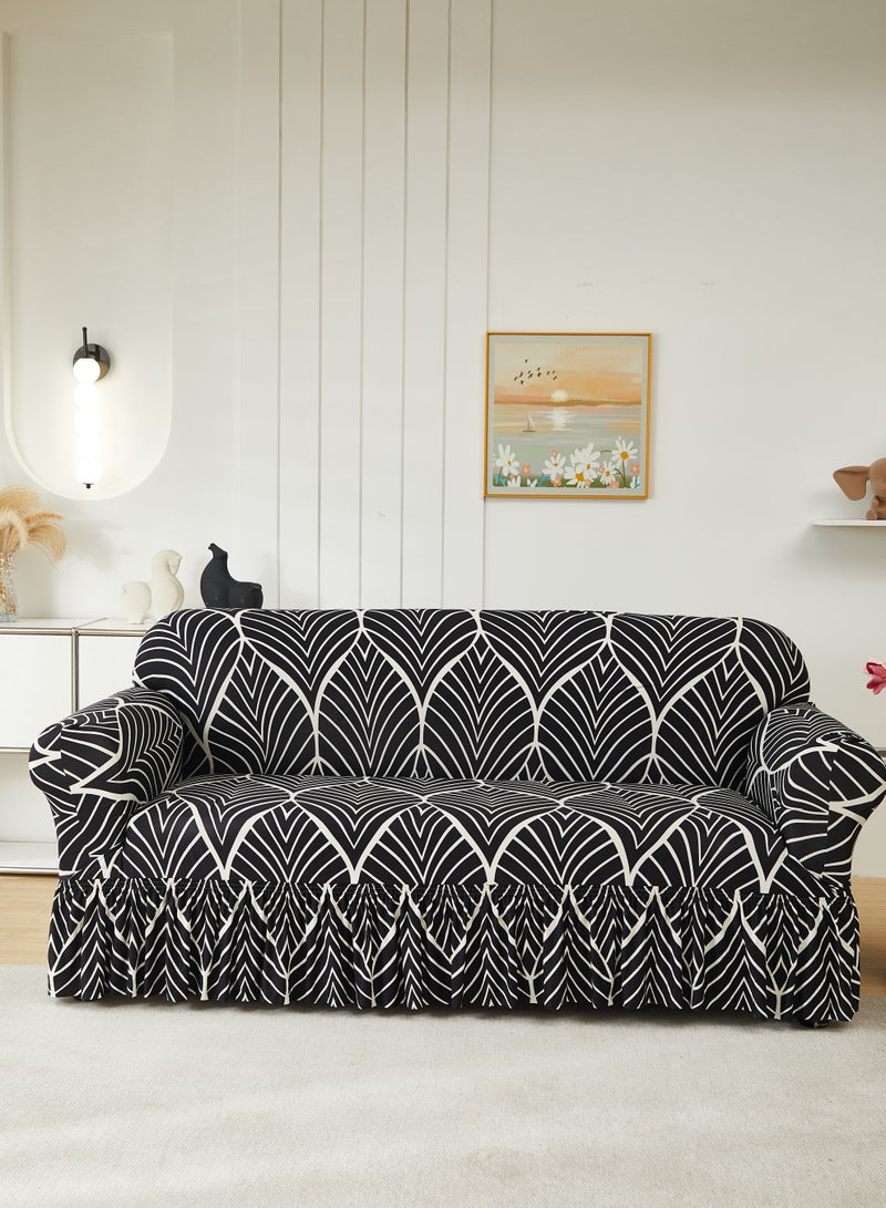 DUNISO Sofa cover, elastic printed sofa protective cover, anti slip furniture cover, anti fouling and wear resistant, skirt design, suitable for all seasons, two seats, 145 to 185cm - Image 1