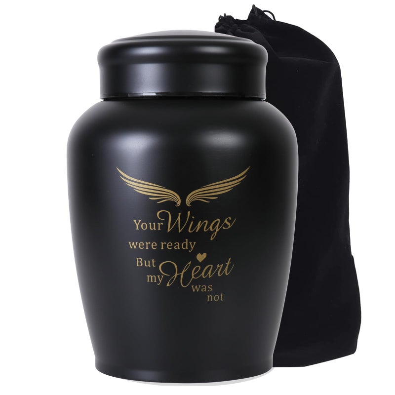 LINES ARTE Urns for Ashes Adult Male DadFatherMenFemaleMomWomenLarge 86Inch Up to 180lbs Black Angel Keepsake Decorative Cremation Urns for Human Ashes