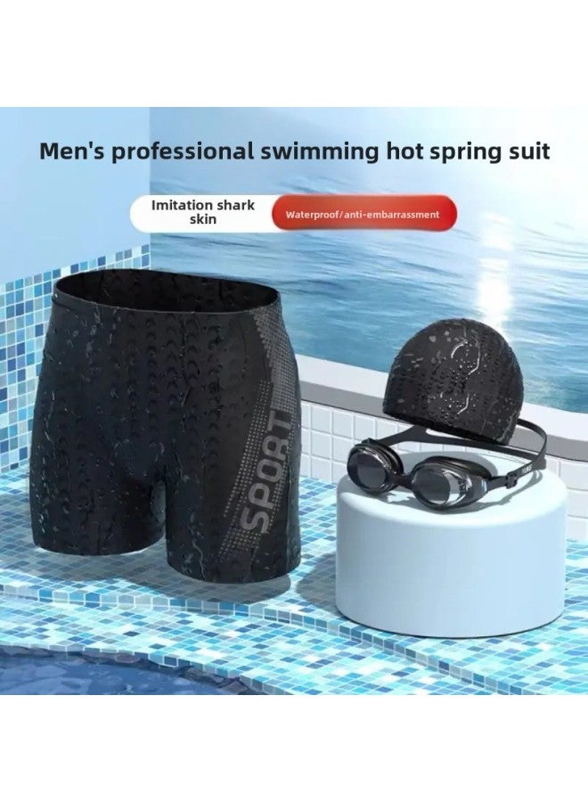 Generic Swimming Trunks Swimming Goggles Swimming Cap Three-piece Men's Swimming Equipment Fog-proof Embarrassment-proof Boxer Men's Swimming Trunks Straight Hair-Color:[thick Fabric] Black Swimming Trunks Black Swimming Cap Black Swimming Goggles (three Sets)-Size:2XL Recommended 60.00 Kg-70.00 Kg - Image 1
