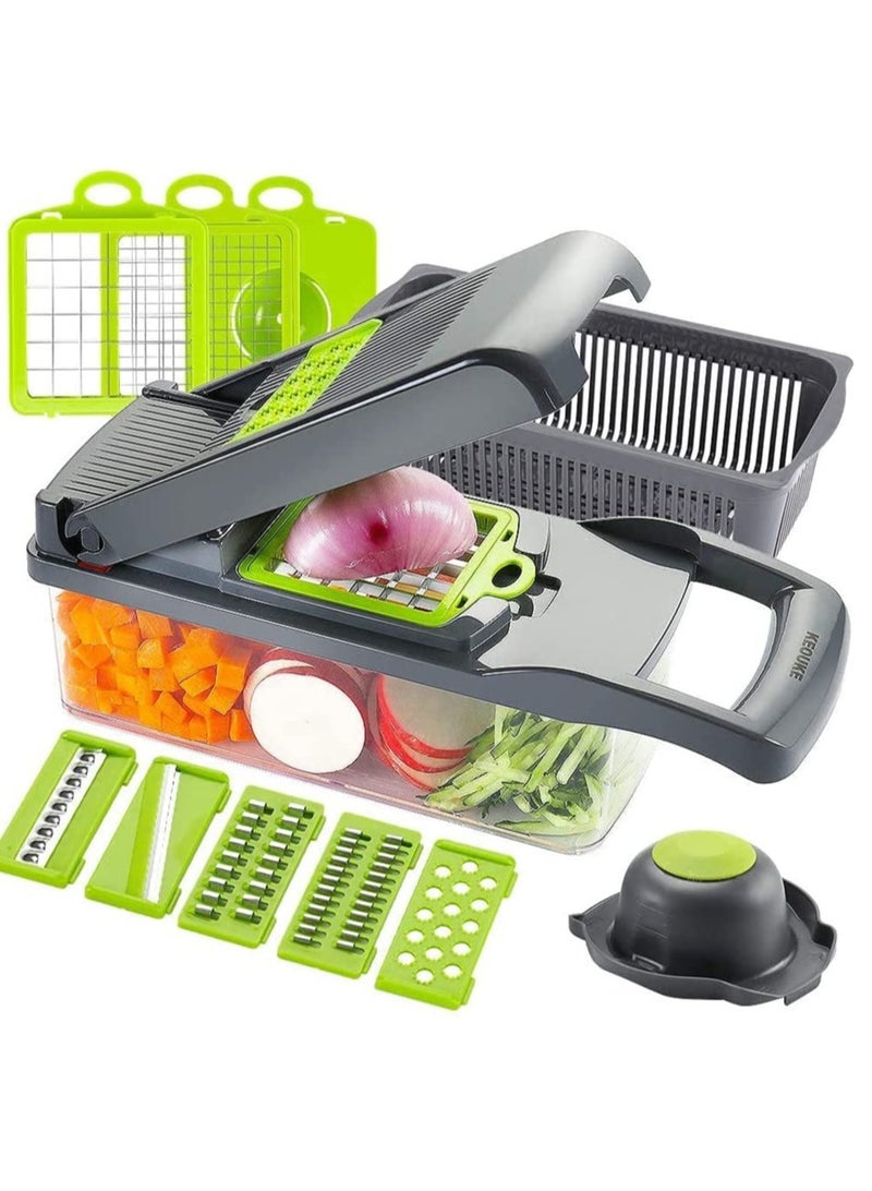 ELTRAZONE Vegetable Chopper Slicer Dicer - 12 -in -1 Onion Chopper Fruits Cutter Mandoline Slicer Food Chopper/Cutter with 7 Stainless Steel Blades, Adjustable Slicer & Dicer with Storage Container - Image 1