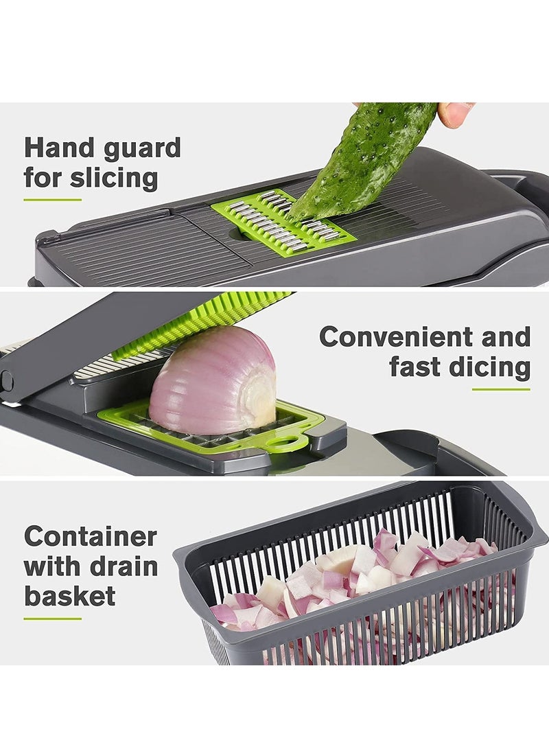ELTRAZONE Vegetable Chopper Slicer Dicer - 12 -in -1 Onion Chopper Fruits Cutter Mandoline Slicer Food Chopper/Cutter with 7 Stainless Steel Blades, Adjustable Slicer & Dicer with Storage Container - Image 5