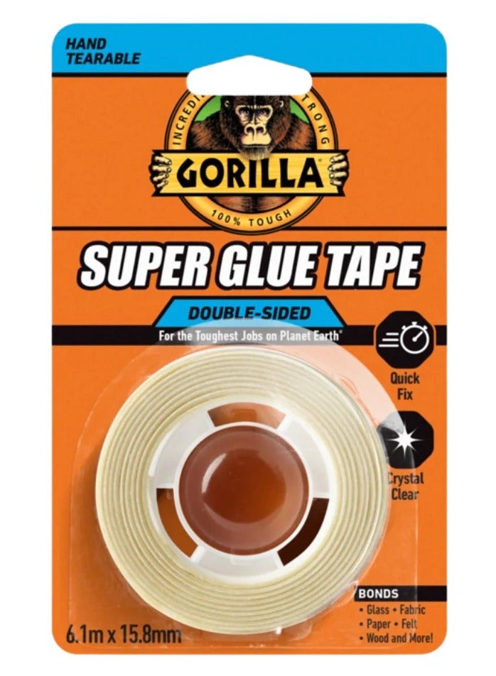 شريط غراء غوريلا سوبر، مزدوج الجوانب 15.8 مم × 6.1 م