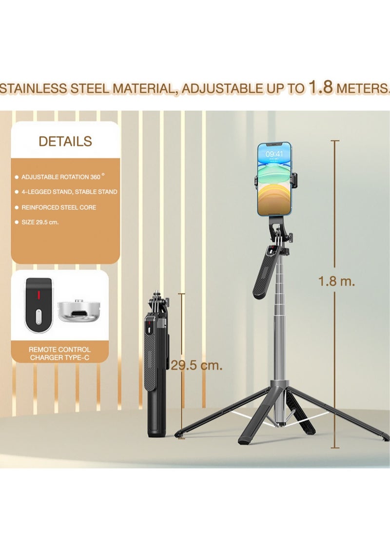 Generic - 1.8M Selfie Stick Tripod, 360° Rotating Mobile Phone Tripod, Meet Various Shooting Meeds - Image 1